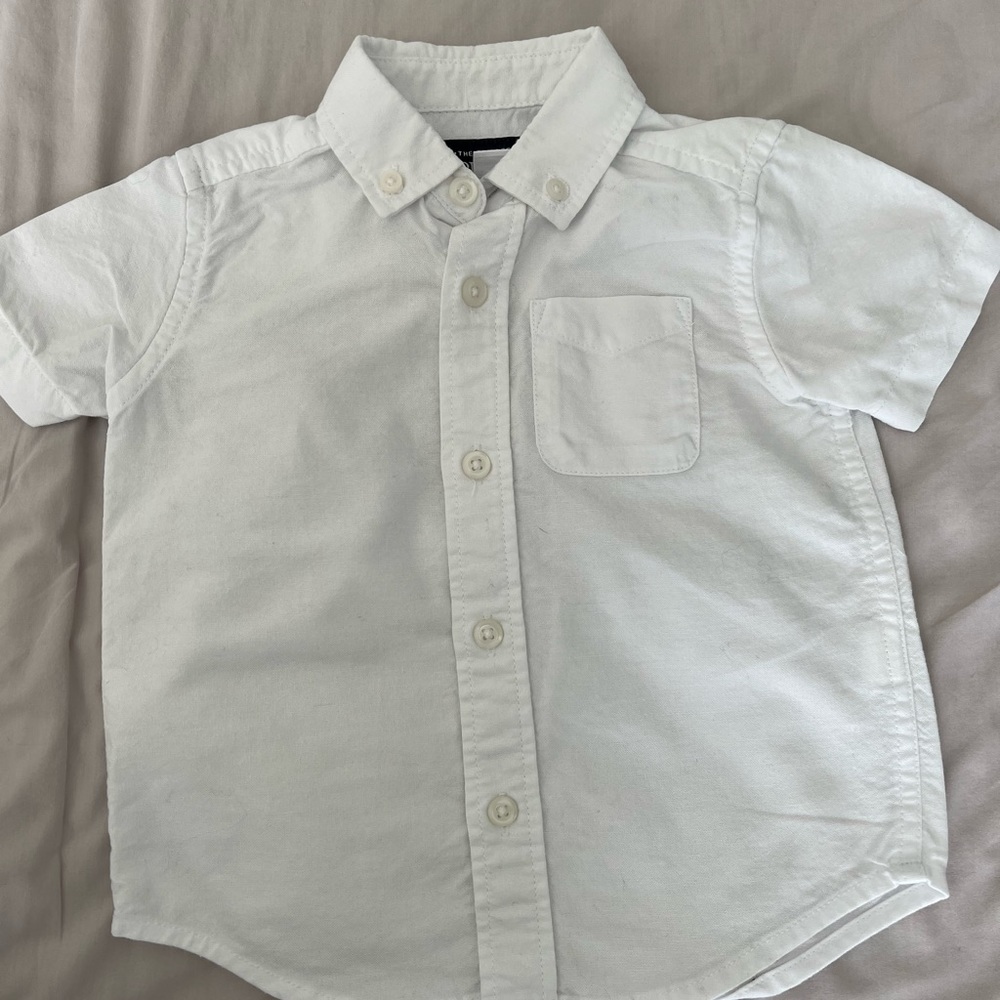 White button up short shirt, 12-18 month, sf, pf, new, wore once